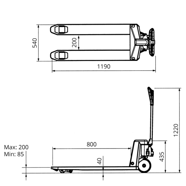 Kort pallelfter, 2500 kg 